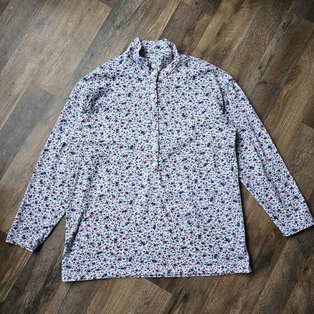 Vintage 90s Action Gear Long Sleeve White Floral Button Up Shirt Women's Small